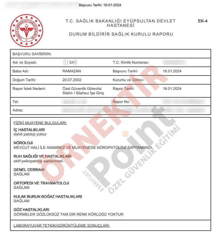 Özel güvenlik sağlık raporu nasıl alınır?